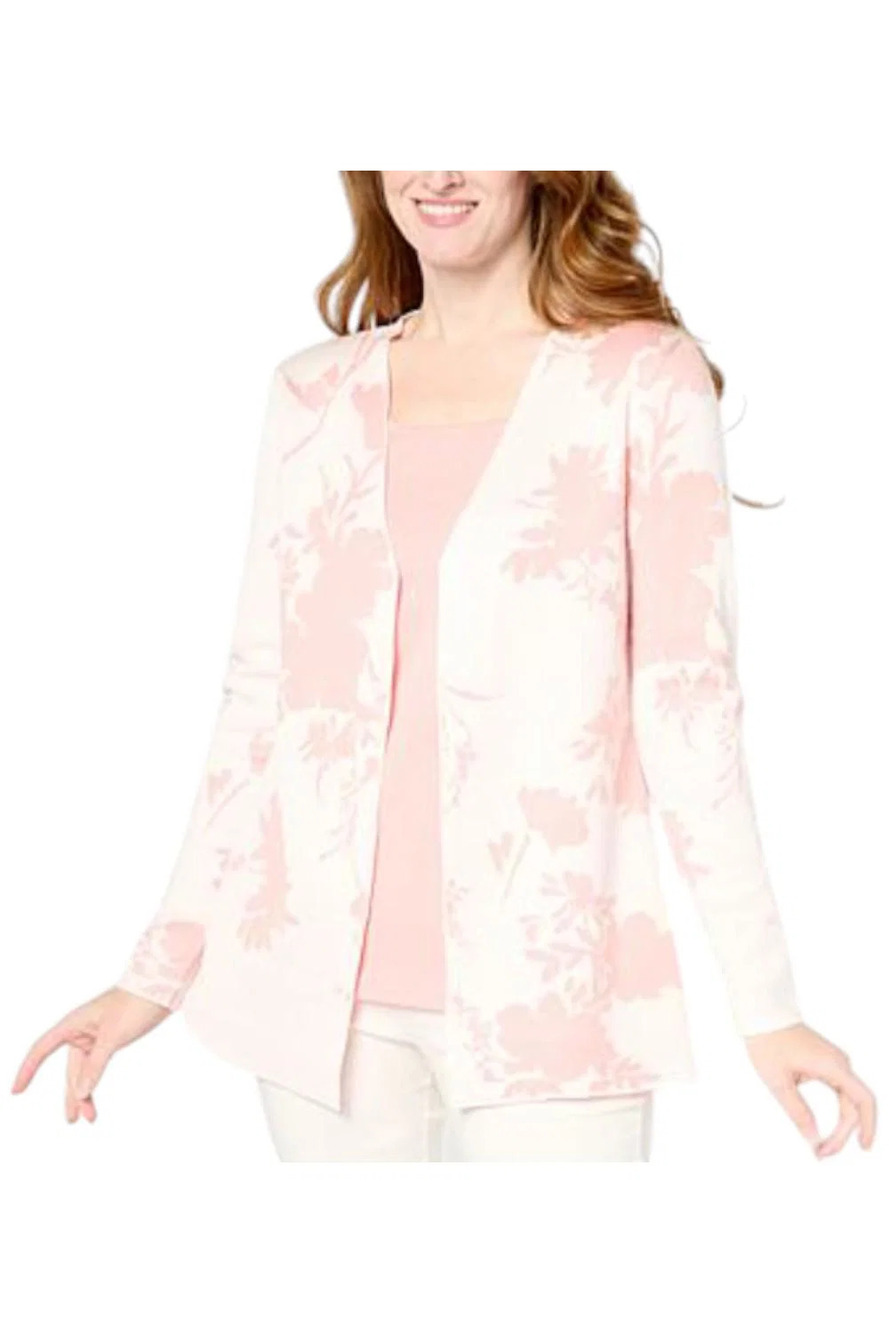 Nina Leonard Women's Twofer Jacquard Knit Sweater Blush/Ivory Floral - Regular